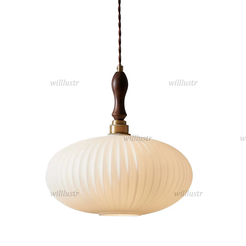 Креативный Овальный стеклянный подвесной светильник лампа из орехового дерева с