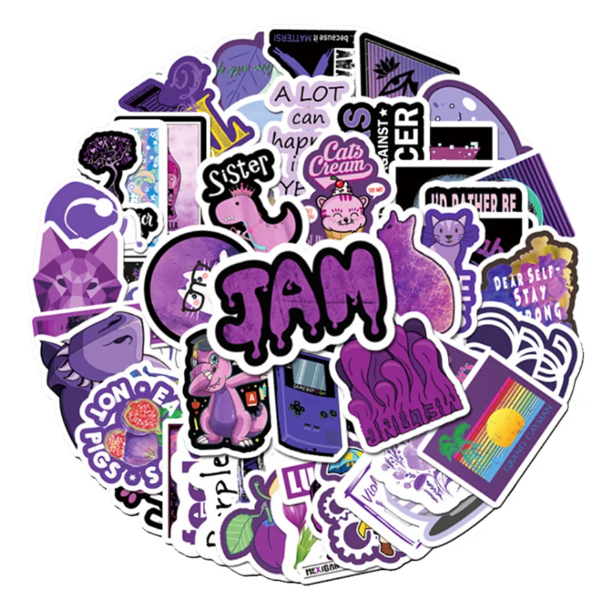 

10/30/50PCS Cartoon Cute Purple Fresh Refrigerator Skateboard Hand Account DIY Decorative Stickers Stickers Graffiti Wholesale
