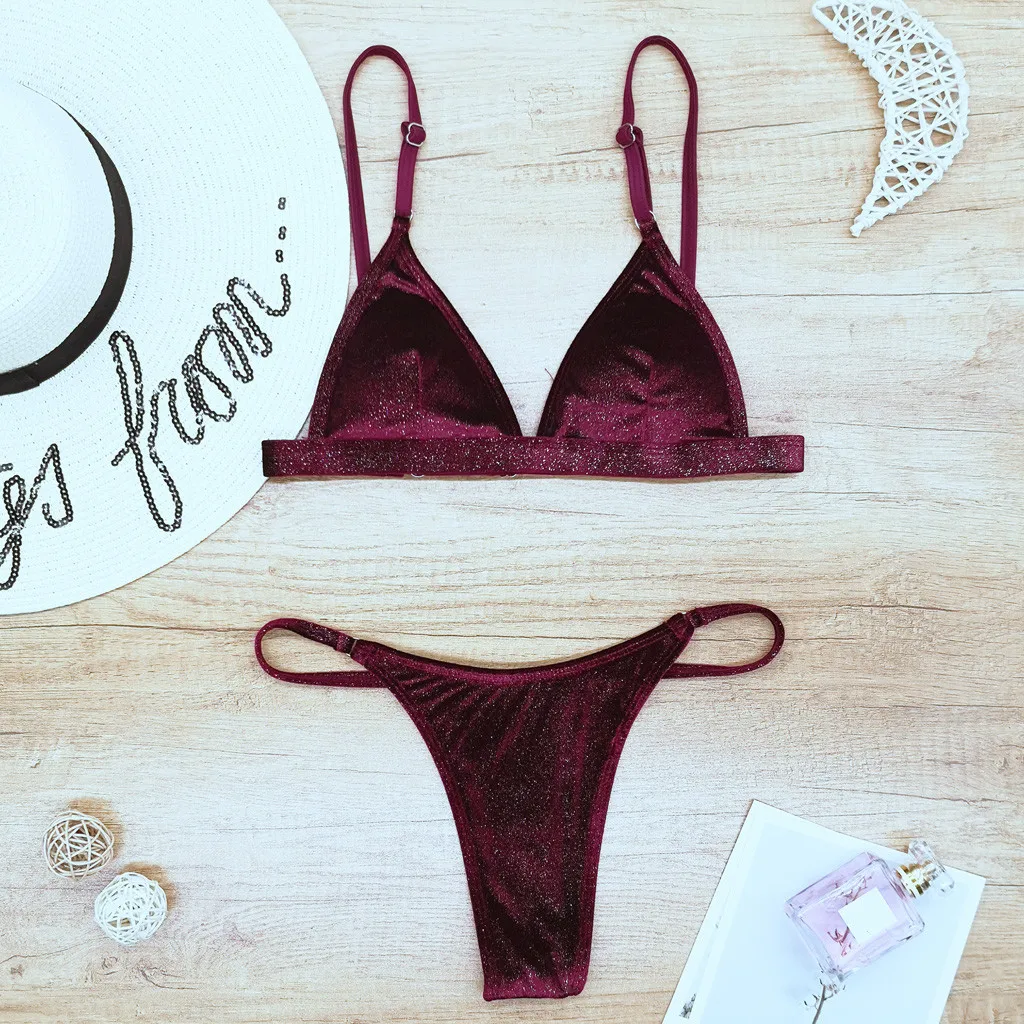 Бразильское бикини сексуальный купальник Однотонный женский пуш-ап мягкий