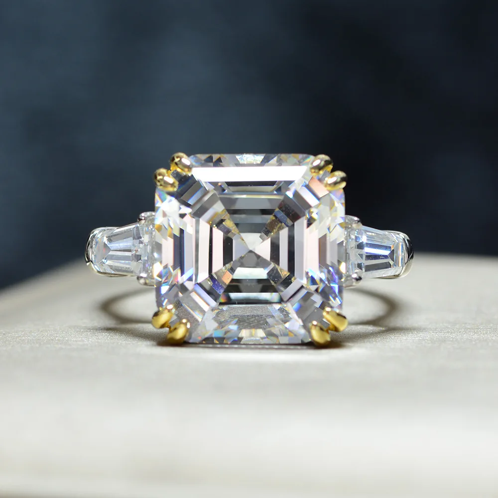 

CMajor Sterling Silver Synthetic Diamond Jewelry 14ct CZ White Yellow Pink Blue Light Blue Square Classic Ring for Women
