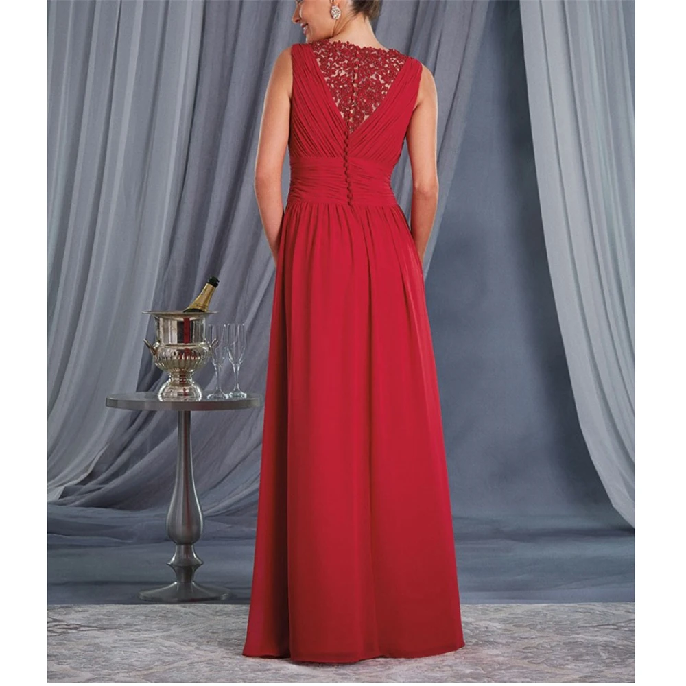 

Amazing Red Chiffon And Lace Dinner Gown Spaghetti Straps A-line Custom-Made Mother of the Bride Dresses