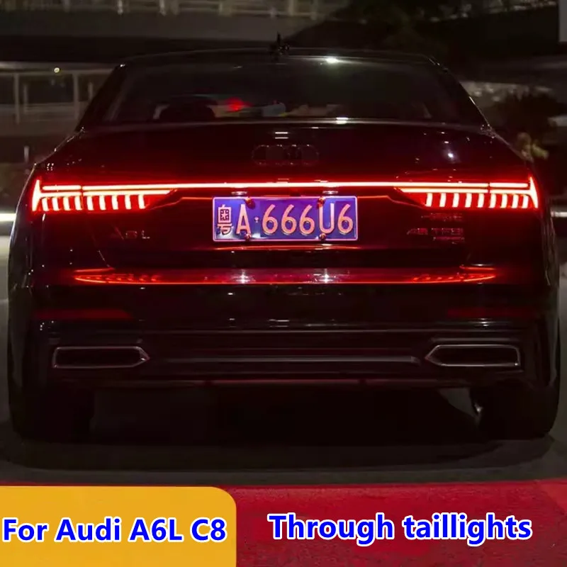 

For 19-21 New Audi A6L through taillights with chrome-plated strips, dynamic flow water C8 modified decoration upgrade taillight