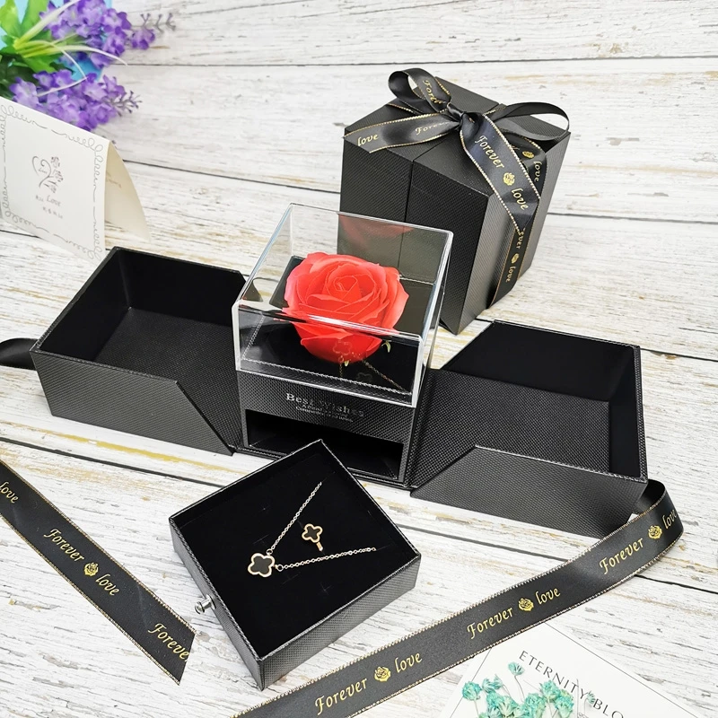 

ROSE SPACE Valentines Day Jewelry Box Flower Box Artificial Flowers Gift For Mom Party Girlfriend Mother's Day Christmas Gifts