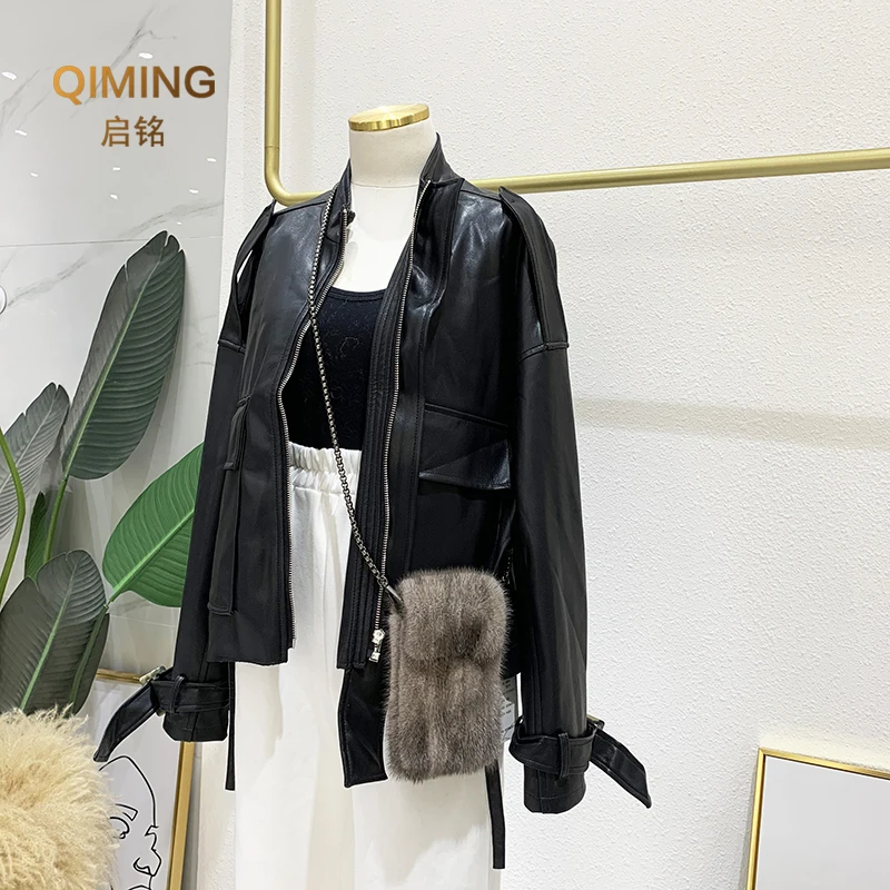 100% Real Mink Fur Bag Crossbody Bags For Women Autumn Winter Plush Purses and Handbags Female Phone Shoulder Bag Girls Wallet