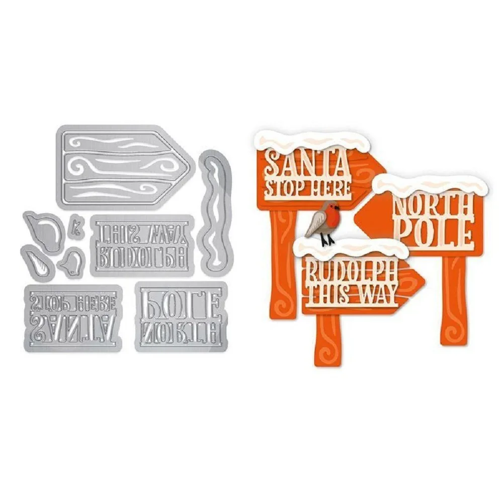 Рождественские дорожные знаки металлические режущие штампы для DIY Скрапбукинг