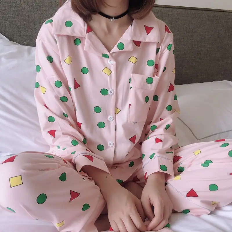 Long Sleeve Sleepwear Female Cartoon Spring Autumn Sweet Lovely Nightwear Home Wear Women's Pajamas Set Sleeping Wear Plus Size