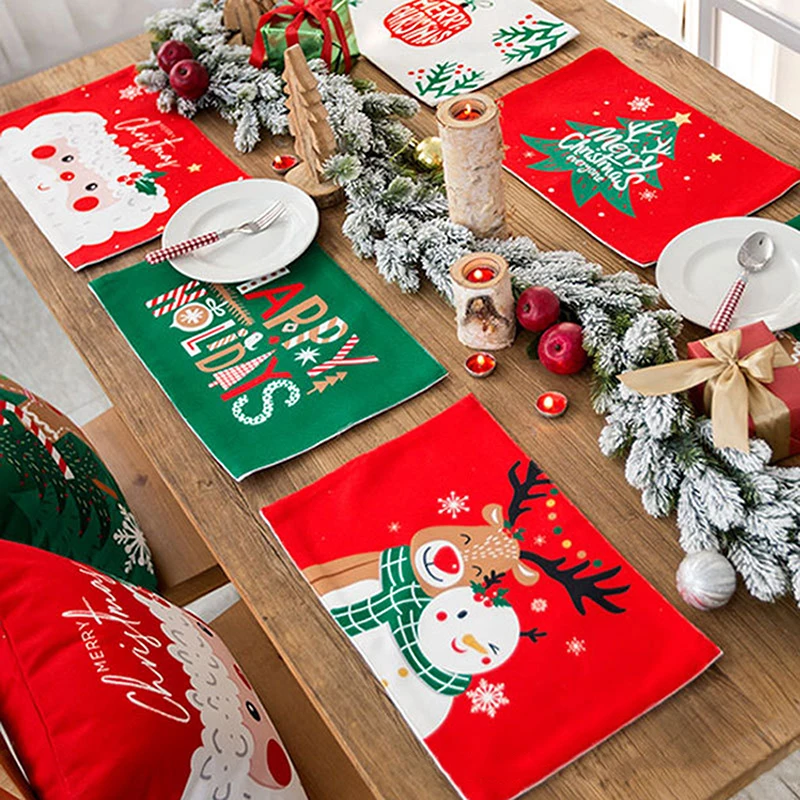 

44x28cm Christmas Holiday Woven Placemats Reversible Cotton Burlaps Christmas Placemats Home Holiday Christmas Table Decors