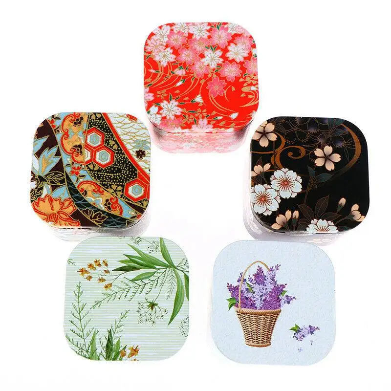 

Tea Sealed Box Kitchen Mini Storage Container Jar Tin Vintage Printed Square Can Candy Iron Boxes Portable