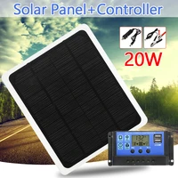 20w 12v dual output solar panel with car charger usb solar charger 1020304050a controller for outdoor camping led light