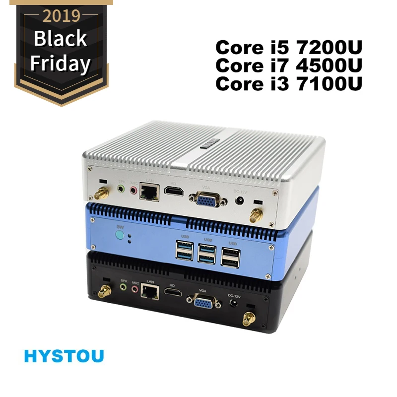 Core i5 7200U i7 5550U HYSTOU Мини ПК Windows 10 HDMI VGA двойной дисплей порт мини HTPC мини компьютер Linux i3 7100U 4K ТВ коробка ПК