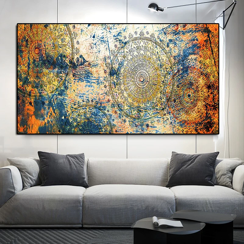 Ретро картина искусства Мандала красочного древнего индийского ведийского постера и печатей стенных изображений математических форм декор для дома.
