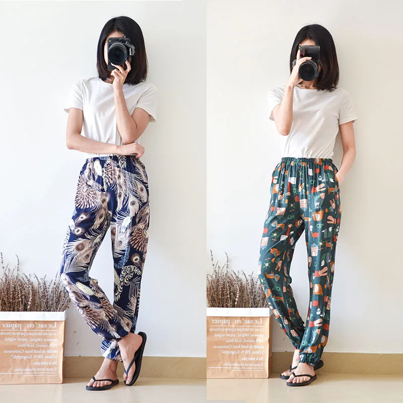 

Pajama For Women Summer Trousers Ladies Home Pants Printing Beach Bottoms Female Sleep Wear Lounge Pajamas Casual Homewear