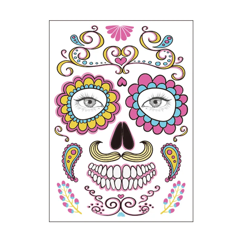 

1Pcs Halloween Decoration Halloween Mask Waterproof Temporary Tattoo Sticker Mexican Day of The Sugar Skull Mask Makeup Party,Q