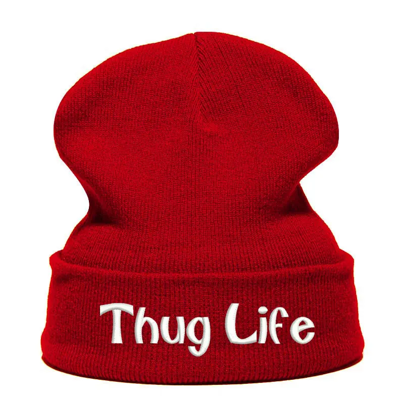Beanie шляпа Skullie шапка, вязаная шапка-носок Зимняя Вышивка в стиле панк Для мужчин Для женщин подростков уличных танцев забавные Персонализированные-бандит жизни - Цвет: Бургундия