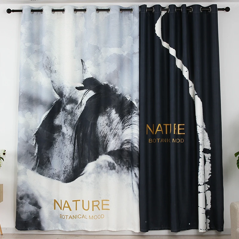 

Minimalist Modern Black and White Non-symmetrical Design Curtains for Living Dining Room Bedroom.