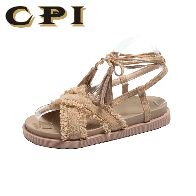 CPI/Новинка 2019 года женские летние сандалии на плоской подошве с открытым носком