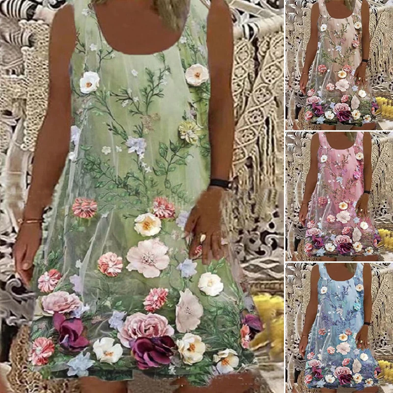 Женское винтажное платье-майка без рукавов с круглым вырезом | Женская одежда