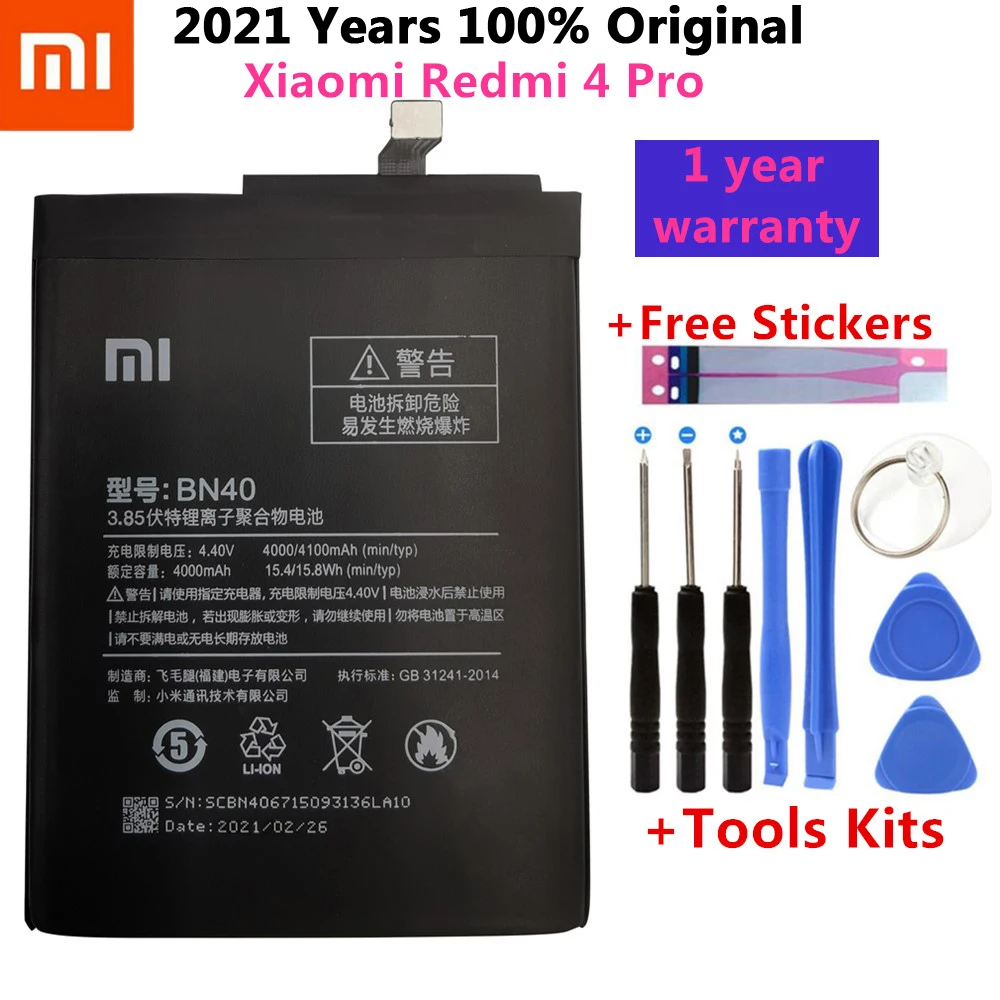 

Original Replacement Battery For Xiaomi Redmi 4 Pro Prime 3G RAM 32G ROM Edition Redrice 4 Hongmi 4 BN40 Genuine Battery 4100mAh