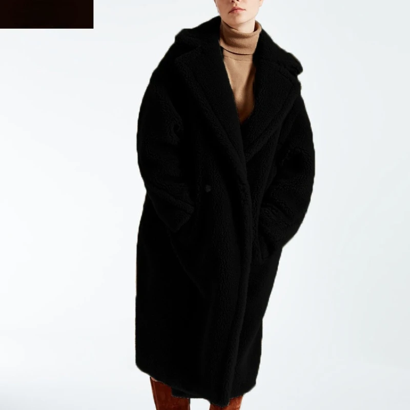 

GAMPORL Faux Fur Coat Oversized Clothes With Pockets Fashionable Ladies Lapel Clothes 2021 New Winter Warm Thick Clothes