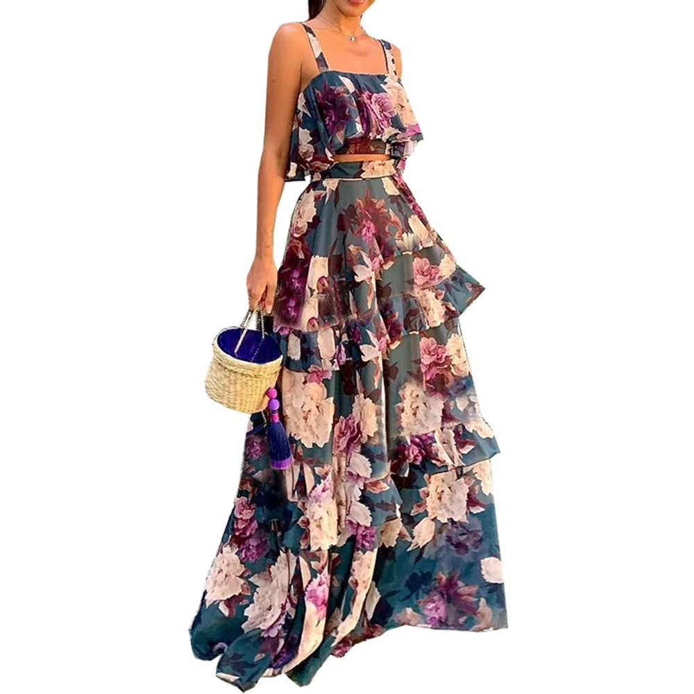 Комплект из двух предметов Летний укороченный топ с рукавами и оборками