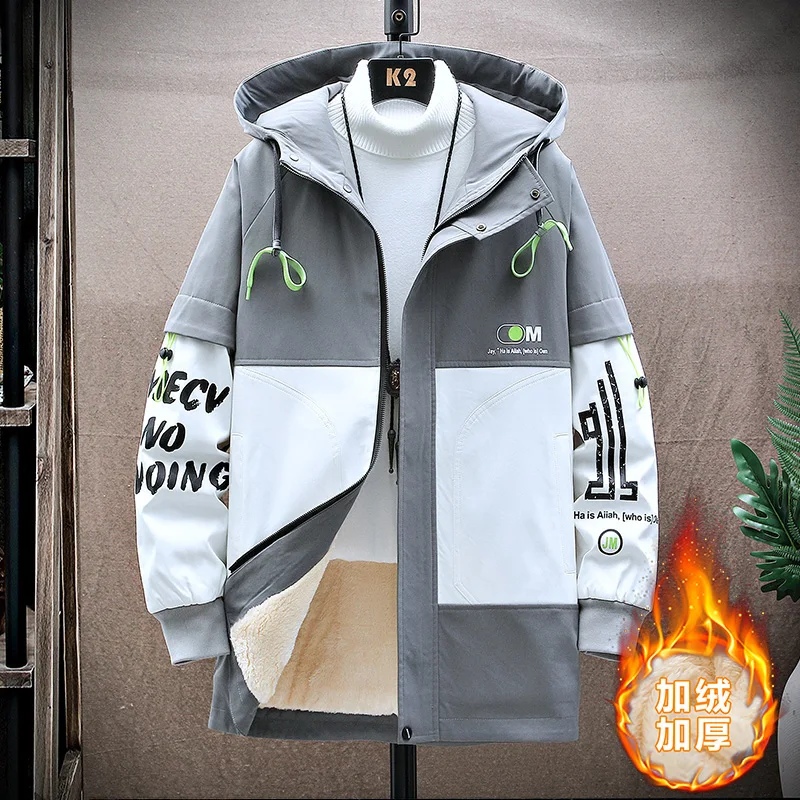 Тренч Мужской приталенный с капюшоном стильное пальто надписью уличная одежда в