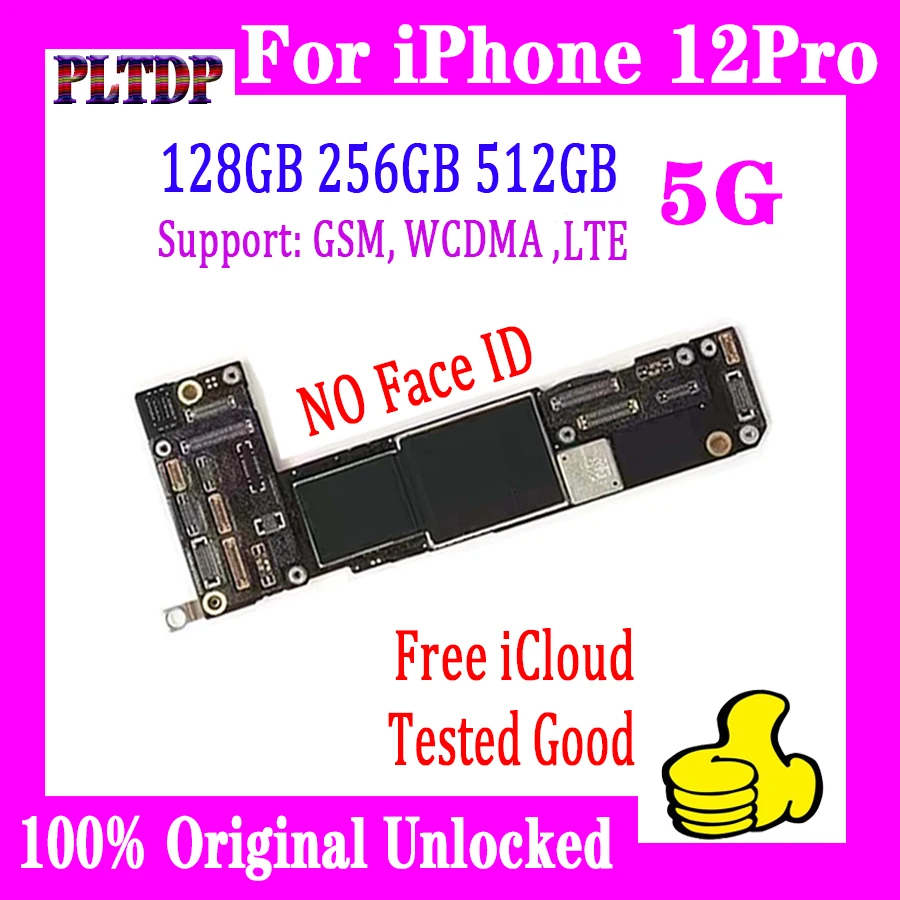 

100% Original For iPhone 12 PRO Motherboard With/No Face ID Full chips Tested Support iOS update Unlocked Mainboard 4G 5G board