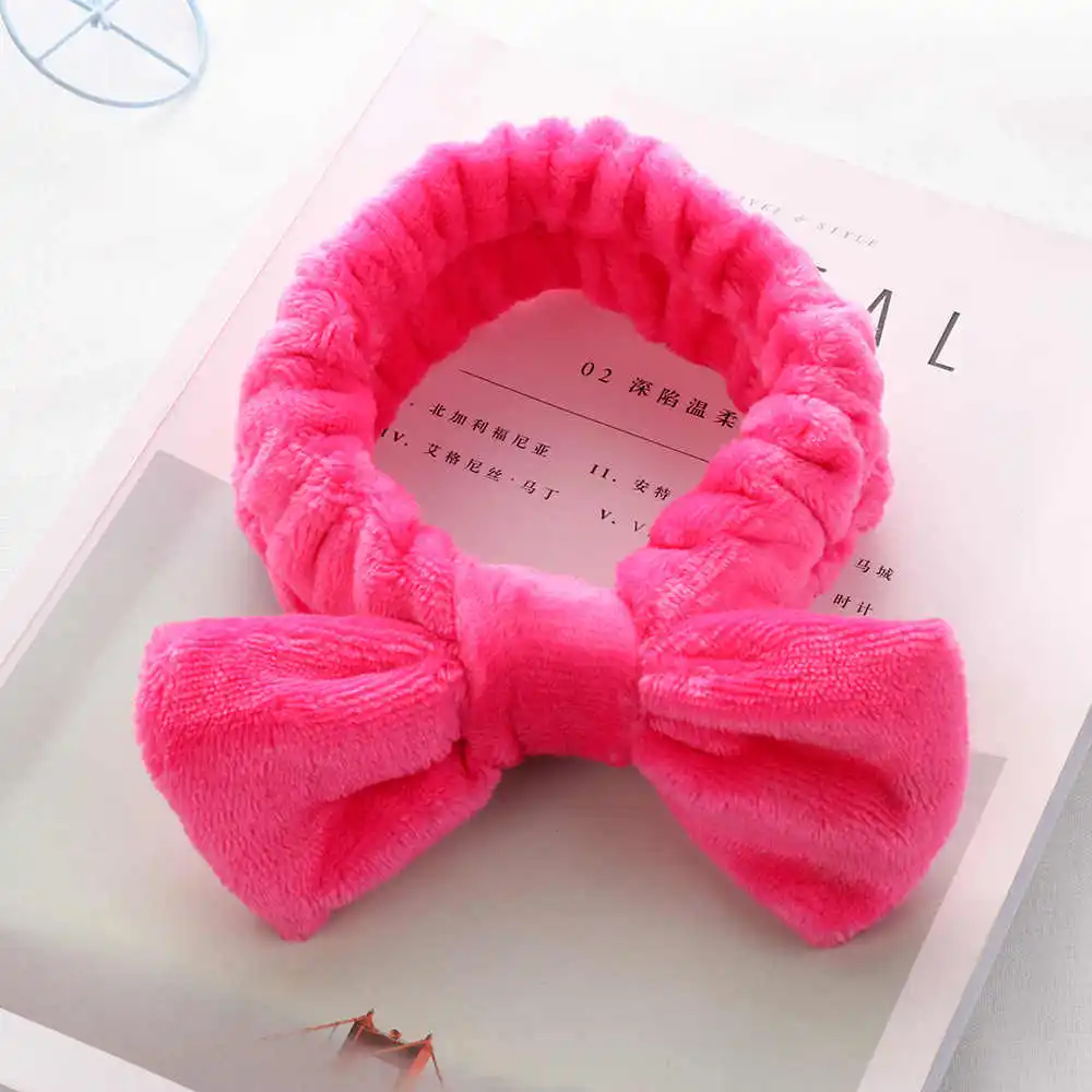 rose red 1 шт., женская модная повязка для волос из кораллового флиса с бантом, повязка на голову для девочек, одноцветная тюрбан, Мягкая повязка для макияжа лица, аксессуары для волос - Цвет: rose red