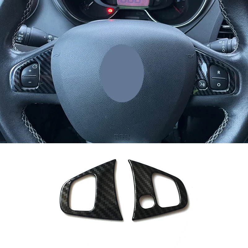 

For Renault Captur 2013-2018 accessories ABS Carbon fiber Car Steering wheel Button frame Interior Cover Trim Car styling 2pcs