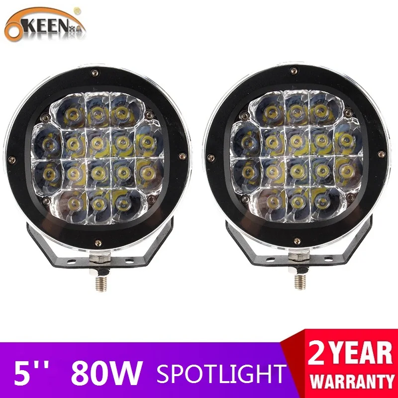 

OKEEN High Power LED Spotlight For Car LED Light Bar Work Light 5 inch 80W Headlights For Car 4x4 offroad Truck Tractor ATV SUV