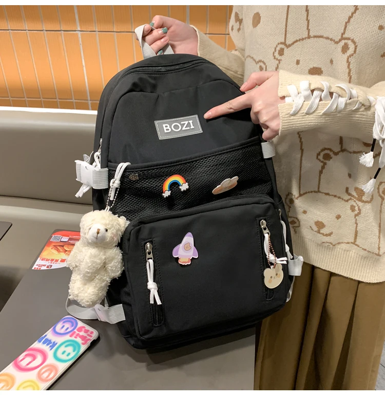 

4074 2021 new capacity solid color backpack female summer college student college style backpack