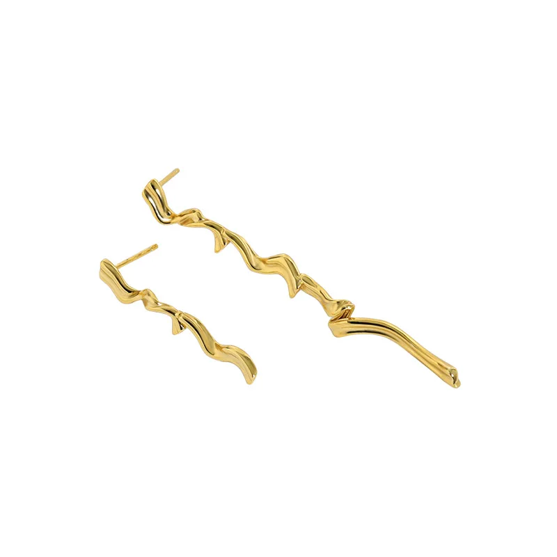 

CH-1211 S925 sterling silver niche design sense minimalist wild asymmetrical S-shaped texture texture earrings women