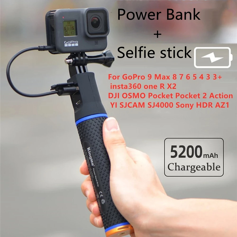 Bastão de Selfie e Power Acessórios para Câmera 2 em 1 Bateria de 5200mah para Gopro Bank Osmo –