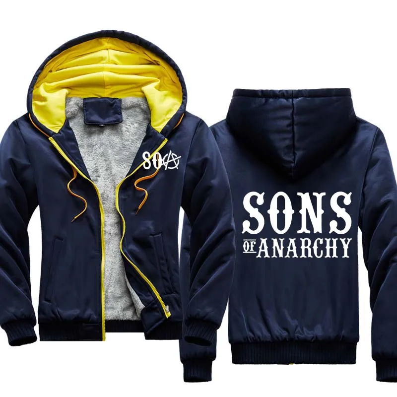

Мужская теплая куртка SOA Sons of анархия, с капюшоном на молнии, бархатная утепленная куртка для детей, зима 2020