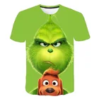 Зеленая Детская футболка с 3D рисунком Grinch, забавная Одежда для девочек, костюм для мальчиков, детские летние топы, детская одежда, мужские и женские футболки