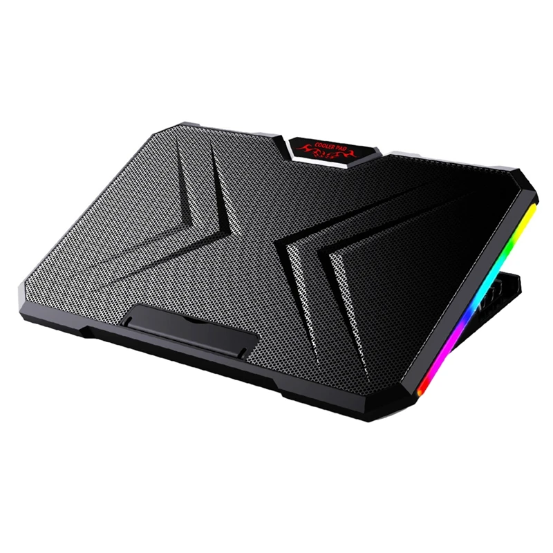 

HOT-Notebook Cooler 2 Ultra-Quiet Fans 2 USB Ports Height Adjustable RGB Lighting Effect For 12-17 Inch Notebook Cooling Pad