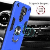 armor shockproof case for xiaomi redmi 9 9a 9c magnetic metal ring stand holder soft tpu frame hard pc protective back cover