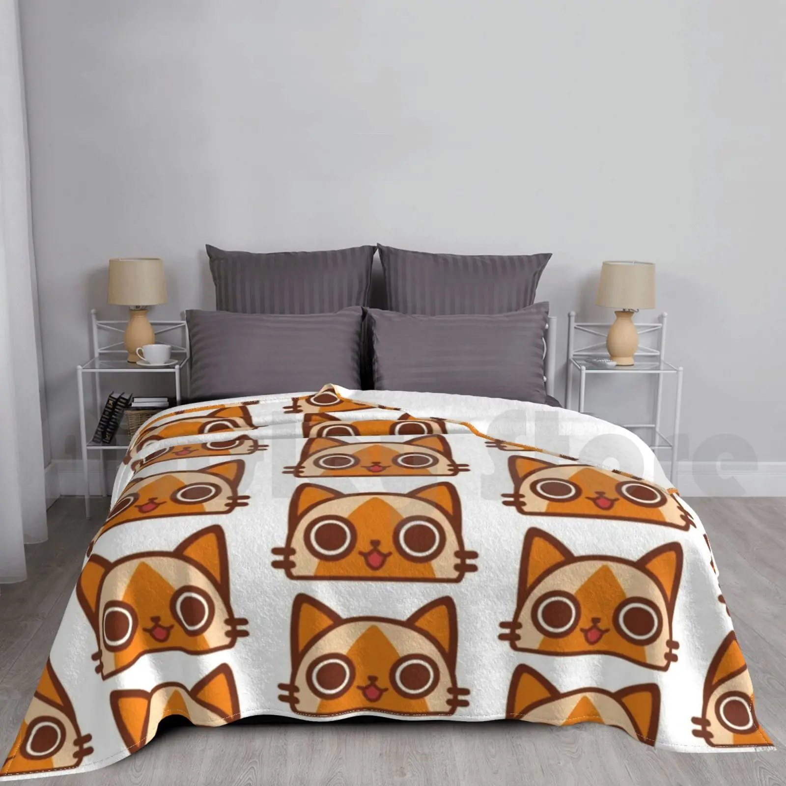 

Brown Felyne Nyyaaaa Blanket For Sofa Bed Travel Japan Video Game Monster Hunter Cat Cats Felyne J Rpg Monster