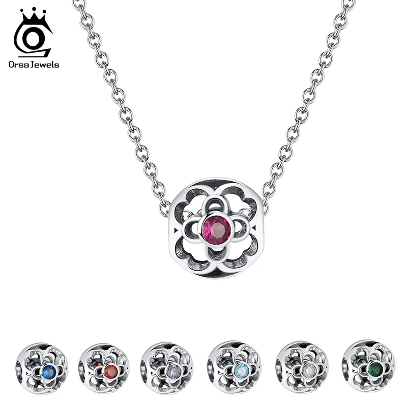 ORSA JEWELS 12 Цветов Lucky Камень Круглые Бусы чистого серебра 925 пробы серебрянная шейка