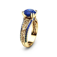 blue sapphire flower ring solid 14k gold finger diamond bizuteria peridot anillos de gemstone ruby 1carat cirle ring for women