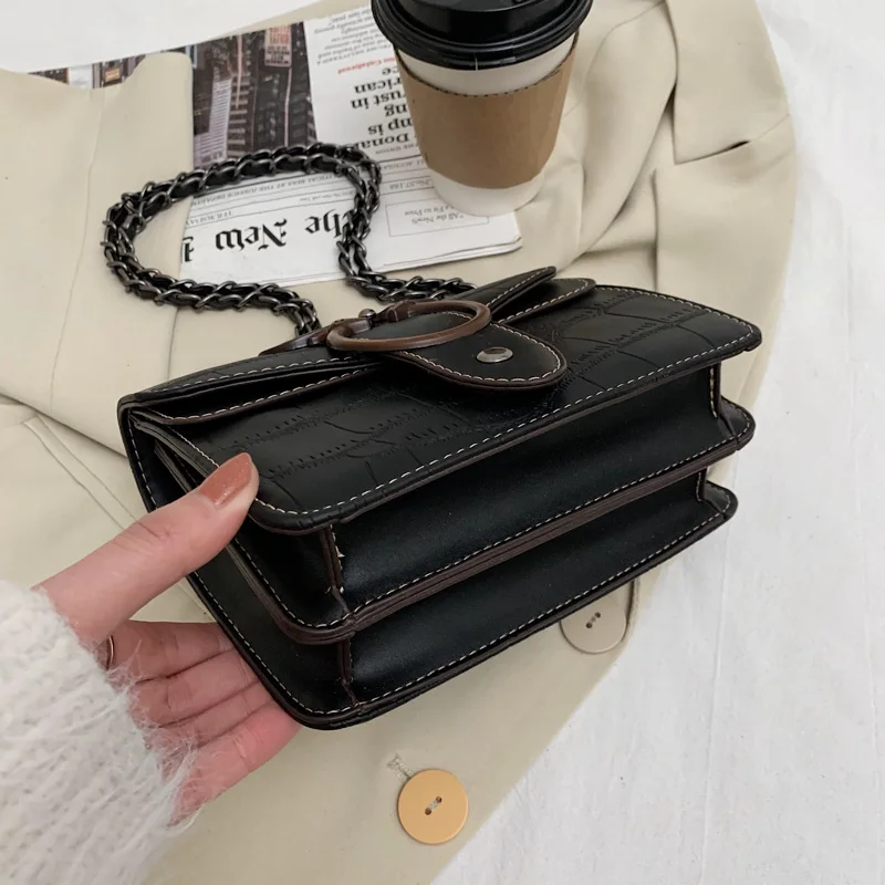 

European Fashion Female Square Bag 2021 New Quality PU Leather Women's Designer Handbag Rivet Lock Chain Shoulder Messenger Bags