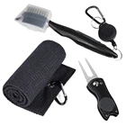 Микрофибра Вафельный узор трехслойное полотенце для гольфа  Набор кистей с клубным очистителем канавок  Зеленая вилка для гольфа