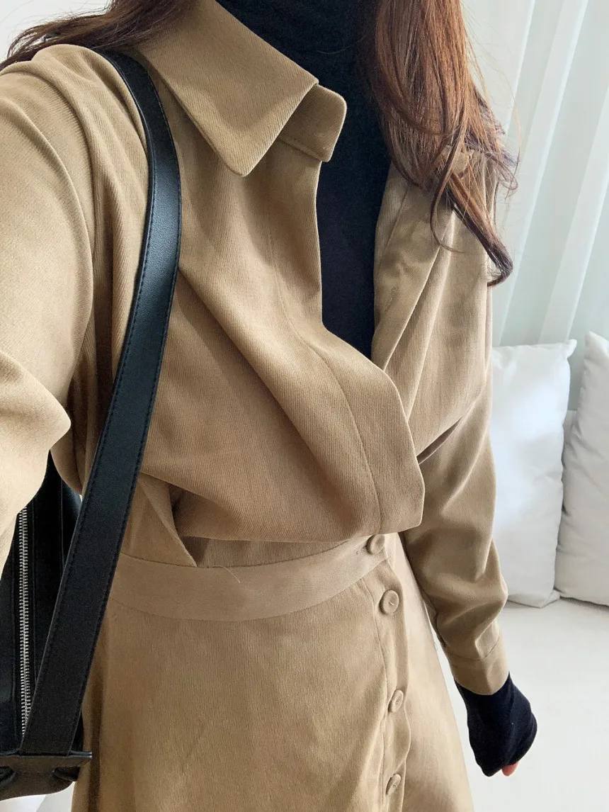 

Women Shirt Dresses 2021 New Spring Long Sleeve Female Office Work Dress Vintage Turn-down Neck Midi Ladies Dresses