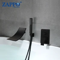 zappo matte black bathroom bathtub shower set waterfall mixer 360 swivel spout mixer solid brass shower faucets kits