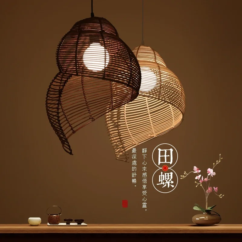 

Bamboo-made Lamp Rattan-style Chandelier Personality Living Room Balcony Dining Room Light Field-snail-type Lamp Led Wood Light
