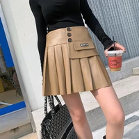2022 women spring and autumn new leather skirt high waist a line fashion umbrella skirt g5