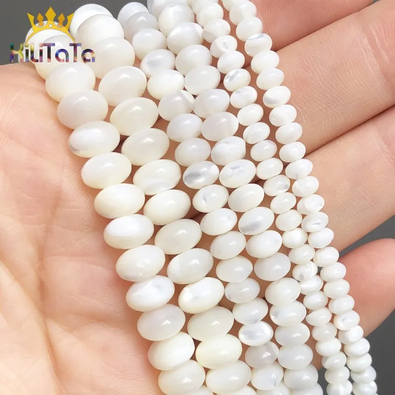 

Natural White Mother Of Pearl Mop Shell Beads Beads Rondelle Loose Bead For Jewelry Making DIY Bracelet Earring Accessories 15''