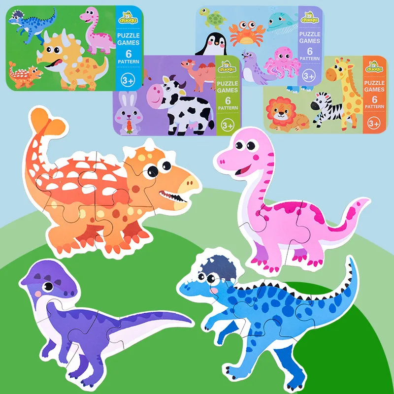 

6 In 1 Iron Box Cartoon Animals Wooden Jigsaw Puzzle Children Montessori Early Educational Toys Baby Toys Gifts For Kids