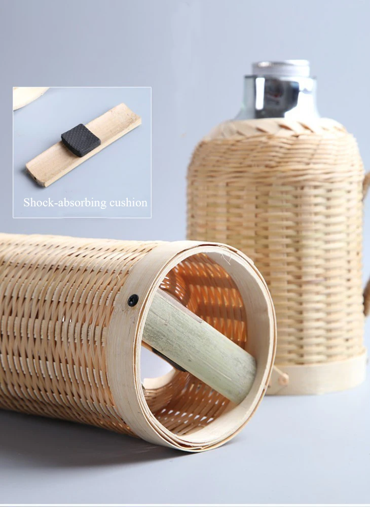 Handmade Bamboo Weaving Thermos Pot Bottle For Water With Cork Lid Cover And Handgrip Vacuum Flask Keep Warm Glass Inner Large