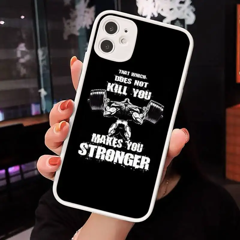 

Bodybuilding Gym Fitness Phone Case Matte Transparent for iPhone 7 8 11 12 s mini pro X XS XR MAX Plus cover funda
