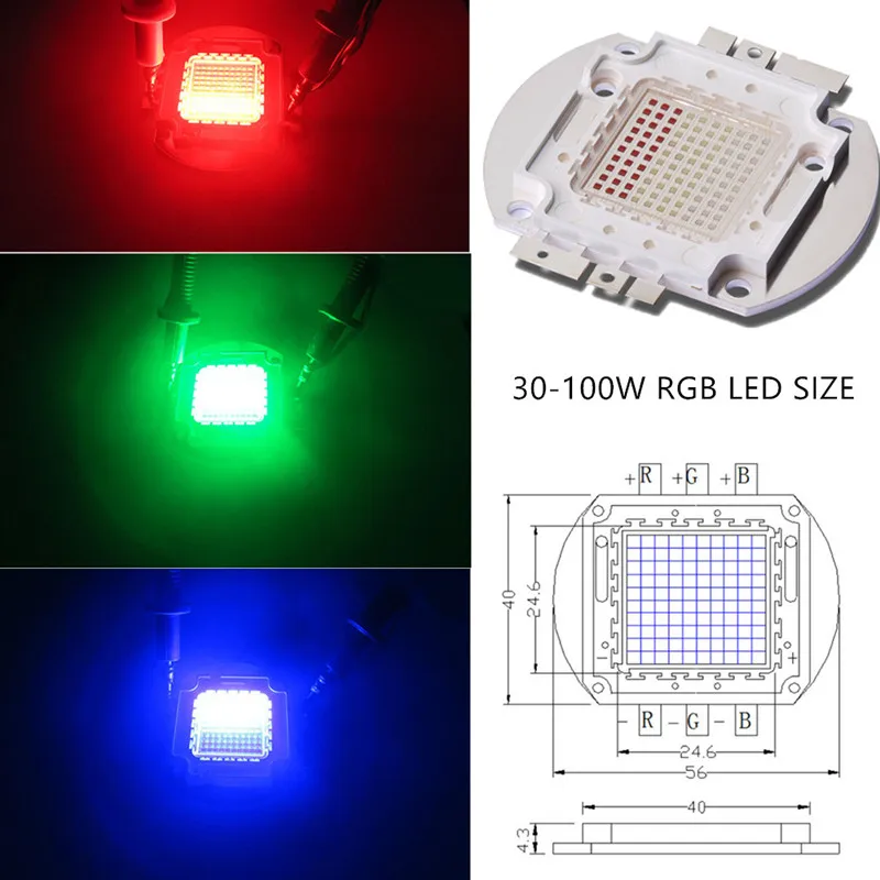 Высокая мощность RGB 1 Вт 3 Вт 10 Вт 30 Вт 60 Вт 90 Вт 100 Вт красный зеленый синий светодиод для DIY сценический светильник